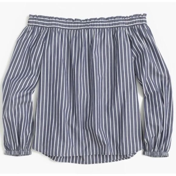 J.Crew EUC Stripped Off Shoulder Top Blouse Size 0 Open Shoulder - Picture 2 of 8